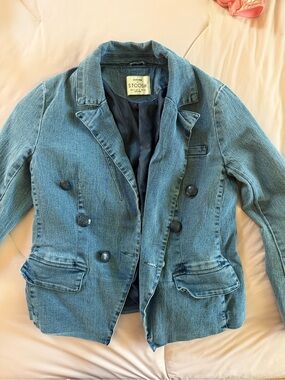 Stoosh Light Blue Denim Double-Breasted Blazer